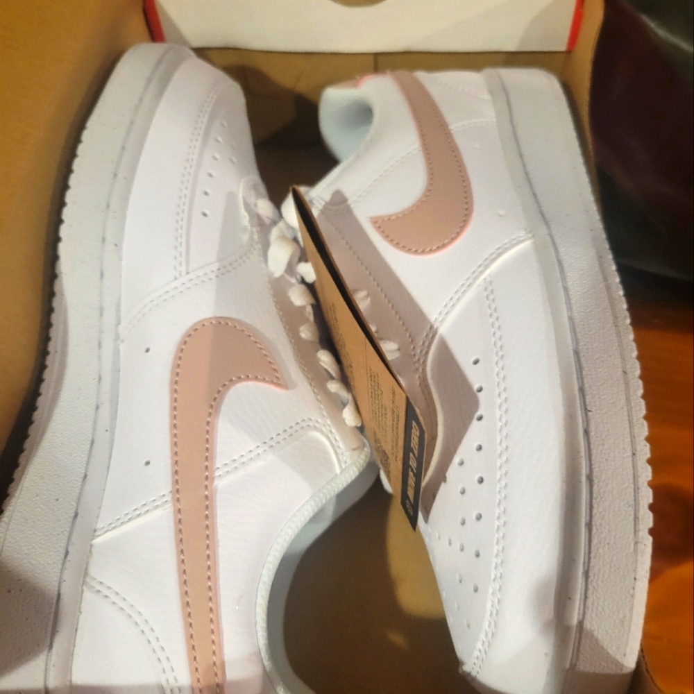 Nike Court Vision Low Next Nature. Womens Size 7. White and light pink